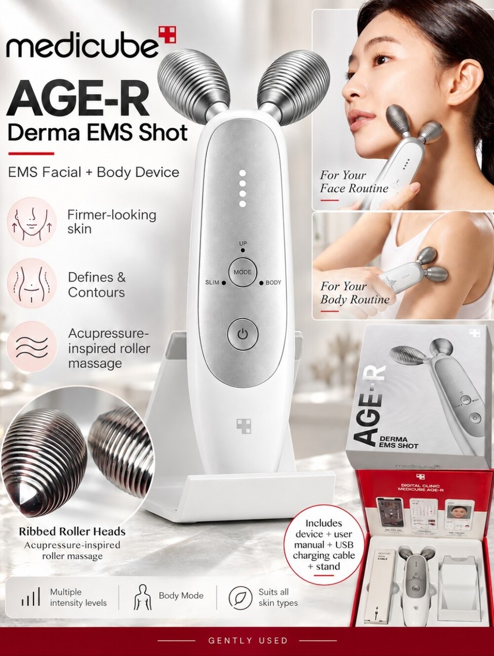 AGE-R Derma EMS Shot - Silver Facial & Body Roller